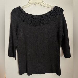 Joseph Black Off-Shoulder Sweater with Crochet Detail